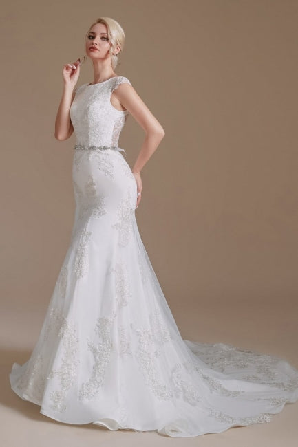 Elegantes vestidos de novia de satén sin mangas, estilo sirena, largos hasta el suelo, con encaje y detalles de encaje. 