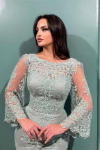 Elegantes vestidos de noche de sirena de encaje con mangas largas