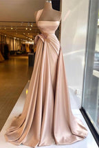 Elegante vestido de fiesta largo de corte A con un solo hombro, apliques de encaje y pedrería