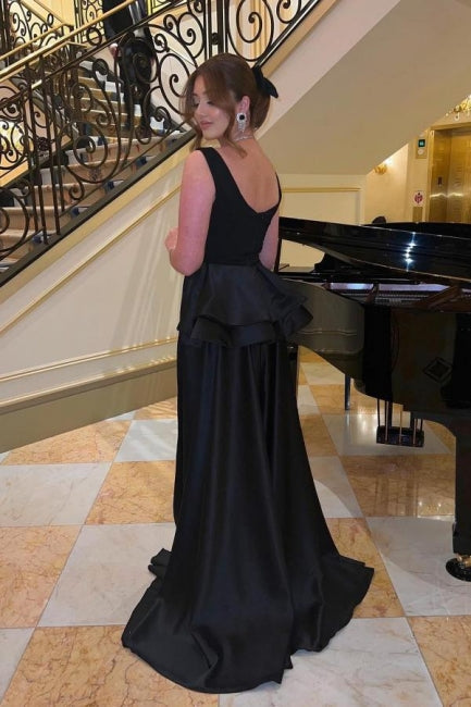 Robes de soirée longues noires élégantes, robes de bal simples sans manches