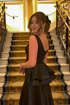 Robes de soirée longues noires élégantes, robes de bal simples sans manches