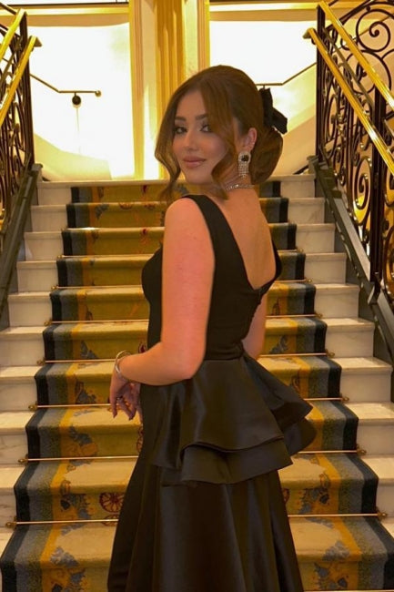 Robes de soirée longues noires élégantes, robes de bal simples sans manches