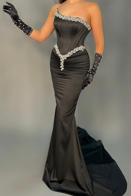 Élégantes robes de soirée sirène noires longues sans manches à sequins