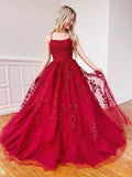 Elegantes vestidos de fiesta largos de corte A, color burdeos, sin tirantes, de tul y encaje.