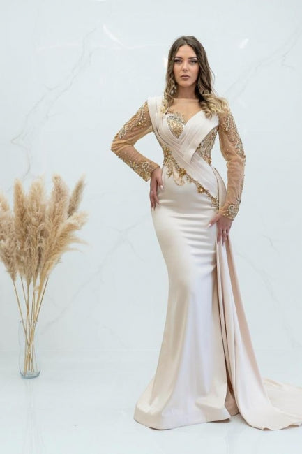 Elegantes vestidos de sirena largos con lentejuelas y mangas largas para baile de graduación
