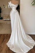 Élégante robe de mariée longue bustier en satin ivoire plissée avec perles