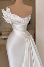 Élégante robe de mariée longue bustier en satin ivoire plissée avec perles