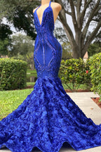 Elegantes vestidos largos de sirena con escote halter, espalda descubierta, de satén y encaje