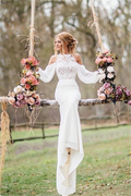 Robe de mariée sirène longue élégante en dentelle et mousseline avec manches