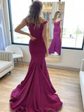 Elegantes vestidos largos de sirena de satén con hombros descubiertos para graduación y baile de fin de curso