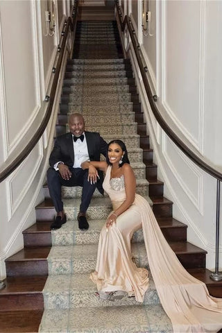 Elegant Long Mermaid One Shoulder Sequined Prom Dress With Ruffles