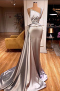 Robe de bal sirène longue élégante en satin asymétrique sans manches à une épaule