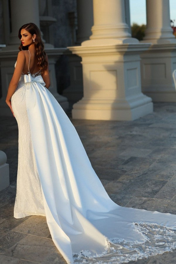 Élégantes robes de mariée sirène longues sans manches en dentelle