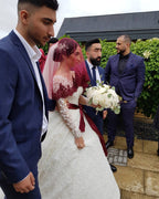 Elegantes vestidos de novia largos de princesa, de tul y encaje, con mangas