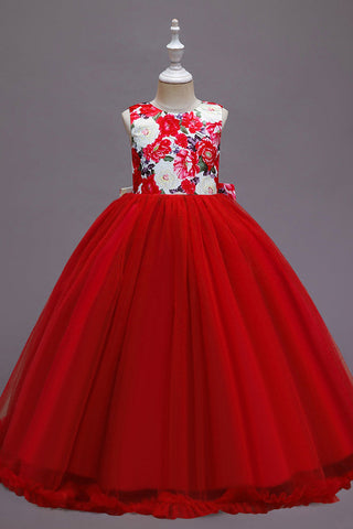 Elegante vestido largo de tul estilo princesa para ceremonia de boda, vestido de niña de las flores