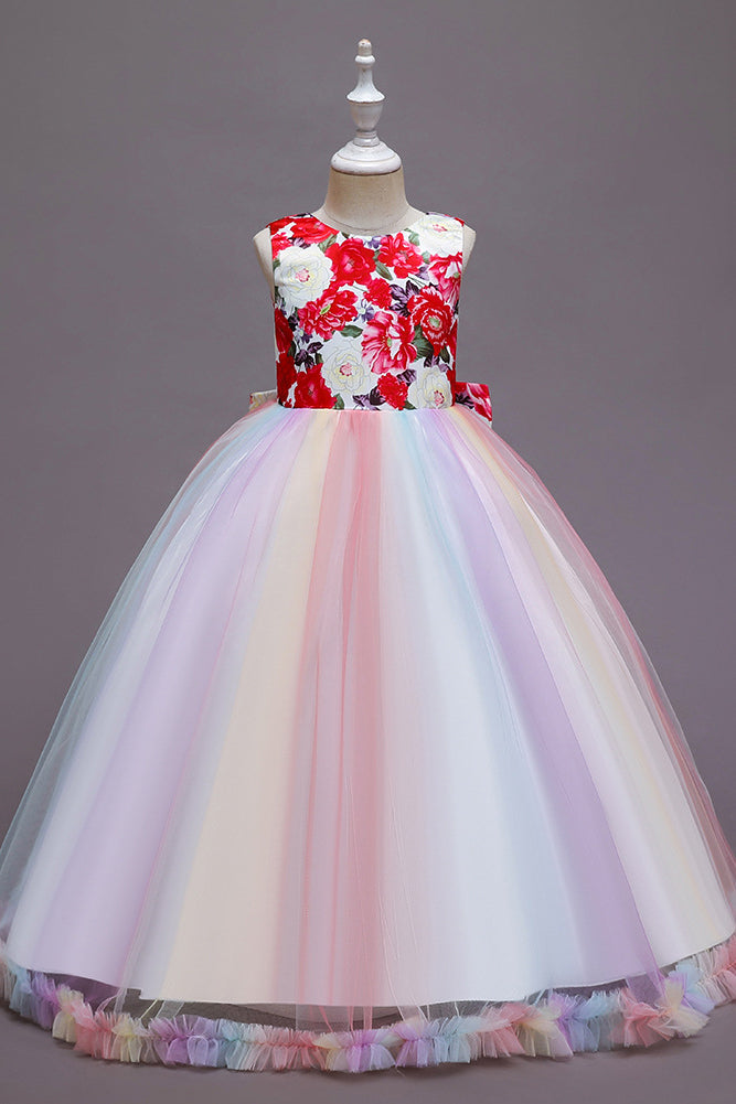 Elegante vestido largo de tul estilo princesa para ceremonia de boda, vestido de niña de las flores