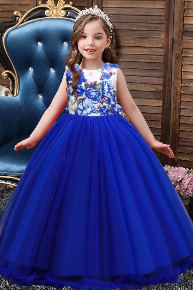 Elegante vestido largo de tul estilo princesa para ceremonia de boda, vestido de niña de las flores