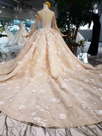 Robe de bal élégante à manches longues, ornée de perles et de fleurs, modèle WD377
