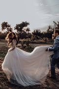 Robe de mariée élégante en tulle à manches longues avec application de dentelle WD385