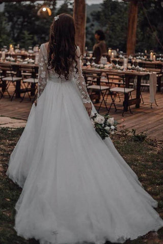 Vestidos de novia elegantes de tul con mangas largas y apliques de encaje WD385