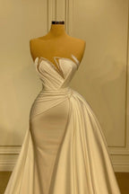 Elegantes vestidos de novia largos blancos de sirena sin mangas con lentejuelas y encaje.