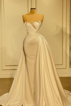 Elegantes vestidos de novia largos blancos de sirena sin mangas con lentejuelas y encaje.
