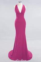 Robe de soirée sirène élégante à col halter, simple et sans manches, longue jusqu'au sol