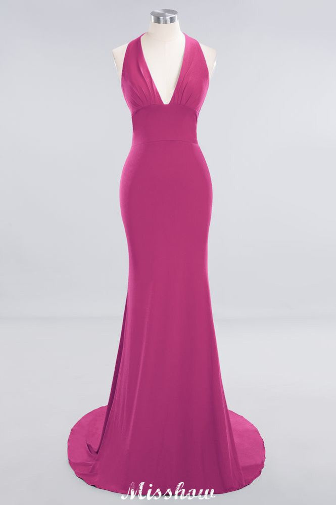 Robe de soirée sirène élégante à col halter, simple et sans manches, longue jusqu'au sol