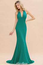 Robe de soirée sirène élégante à col halter, simple et sans manches, longue jusqu'au sol