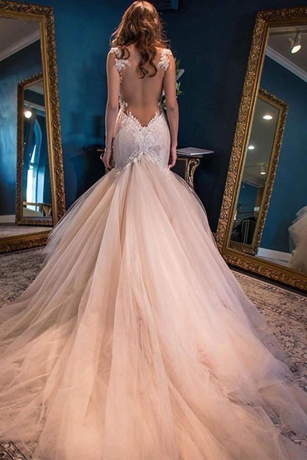 Robe de mariée sirène élégante à traîne Watteau WD056