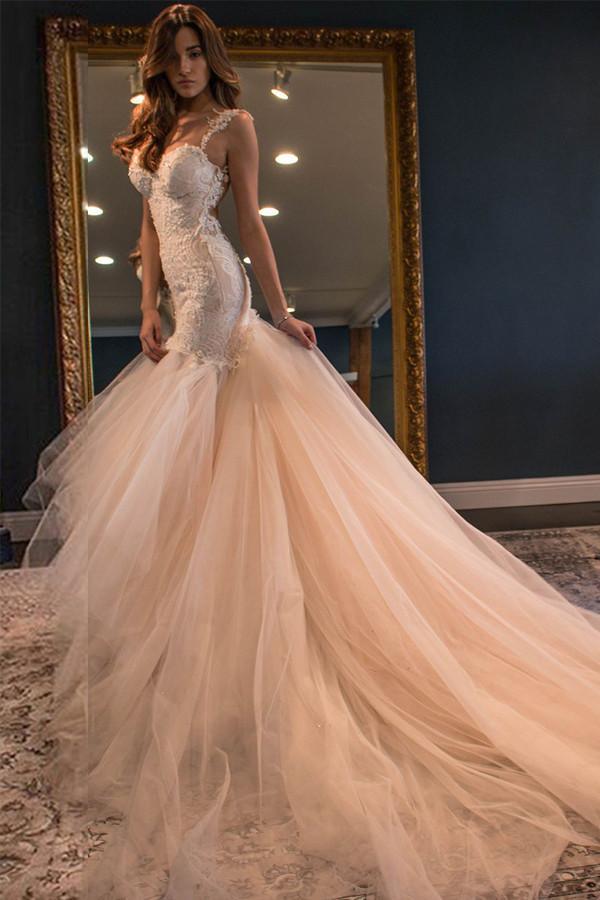 Robe de mariée sirène élégante à traîne Watteau WD056