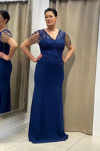 Vestidos elegantes para la madre de la novia, vestidos de dama de honor azul marino con encaje
