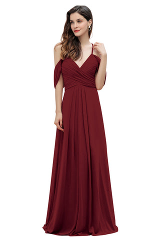 Elegant Off Shoulder Spaghetti Straps Aline Chiffon Bridesmaid Dress Floor Length Wedding Party Dress