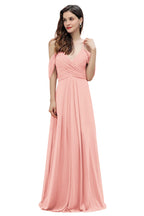 Elegant Off Shoulder Spaghetti Straps Aline Chiffon Bridesmaid Dress Floor Length Wedding Party Dress