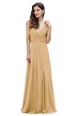 Elegant Off Shoulder Spaghetti Straps Aline Chiffon Bridesmaid Dress Floor Length Wedding Party Dress