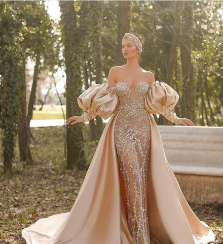 Elegant Off-the-shoulder Long Sleeve Prom Dress Mermaid Evening Gowns