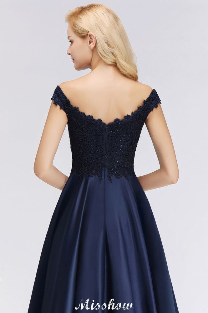 Elegant Off-the-Shoulder Ruffles Beads Prom Dresses | A-Line Sleeveless Evening Dresses