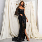 Elegant One Shoulder Sequins Split Mermaid Prom Dress