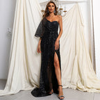 Elegant One Shoulder Sequins Split Mermaid Prom Dress