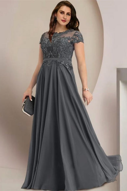 Vestidos elegantes de tallas grandes, corte en A, mangas cortas para damas de honor y madre de la novia.