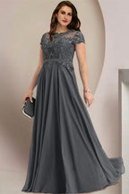 Vestidos elegantes de tallas grandes, corte en A, mangas cortas para damas de honor y madre de la novia.