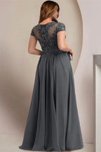 Vestidos elegantes de tallas grandes, corte en A, mangas cortas para damas de honor y madre de la novia.