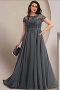 Vestidos elegantes de tallas grandes, corte en A, mangas cortas para damas de honor y madre de la novia.