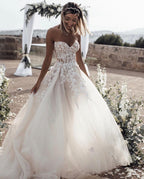 Robes de mariée élégantes de style princesse, coupe trapèze, avec dentelle 
