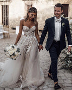 Robes de mariée élégantes de style princesse, coupe trapèze, avec dentelle 
