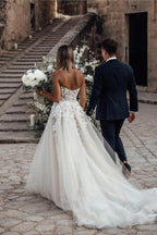 Robes de mariée élégantes de style princesse, coupe trapèze, avec dentelle 