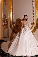 Elegantes vestidos de novia largos de corte princesa, corte en A, escote en V y un solo hombro, de satén.