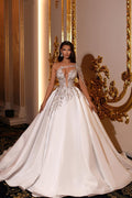 Elegantes vestidos de novia largos de corte princesa, corte en A, escote en V y un solo hombro, de satén.