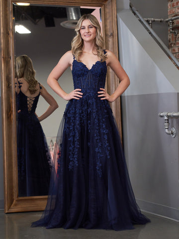 A-line Sweetheart Lace Tulle Prom Dress with Slit