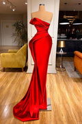 Elegant Red Long Mermaid Strapless Satin Formal Prom Dresses